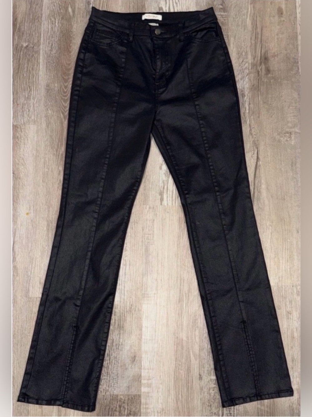 NWOT Women's Black Coated Straight Leg Jeans w/slits in front Size (13) 30X33